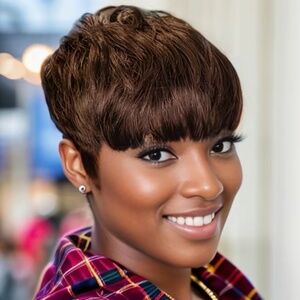 6inch 150% Density Pixie Remy Hair Wig, Rose Net Cap